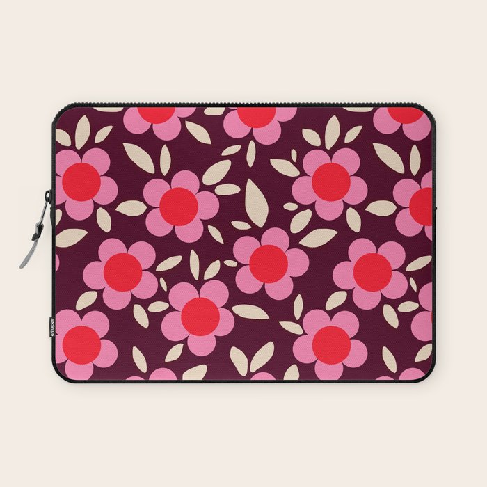 Pink and Maroon Flowers Pop Laptop Sleeve Gallery Image 1