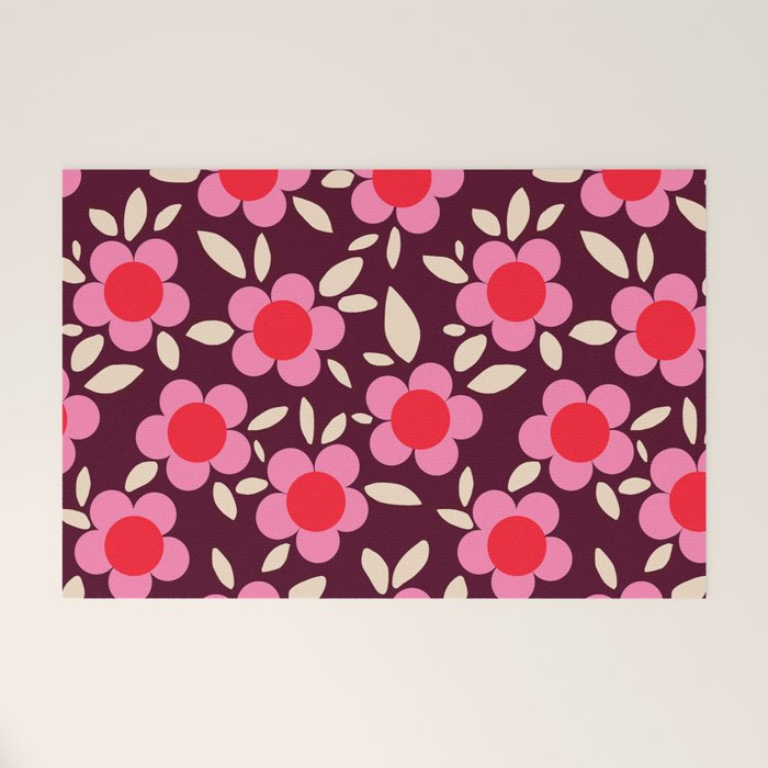 Pink and Maroon Flowers Pop Welcome Mat Gallery Image 1