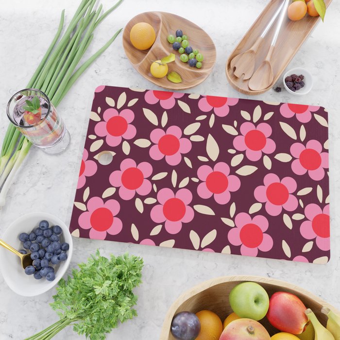 Pink and Maroon Flowers Pop Cutting Board Gallery Image 2