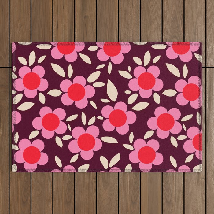 Pink and Maroon Flowers Pop Outdoor Rug Gallery Image 1