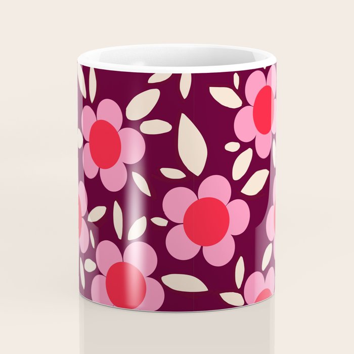 Pink and Maroon Flowers Pop Coffee Mug Gallery Image 4