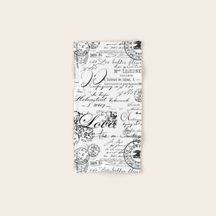 Vintage handwriting black and white Bath Towel Gallery Image 1