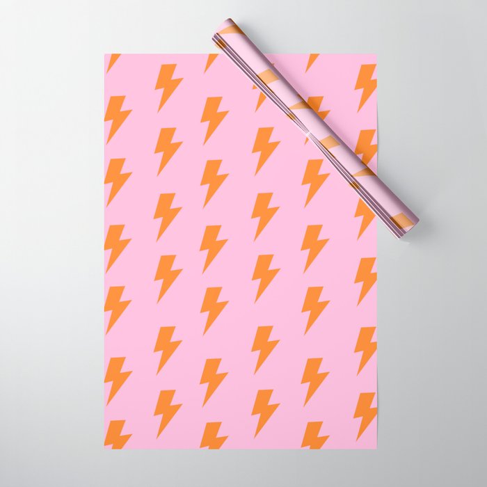Orange Lightning on Pink Wrapping Paper Gallery Image 1
