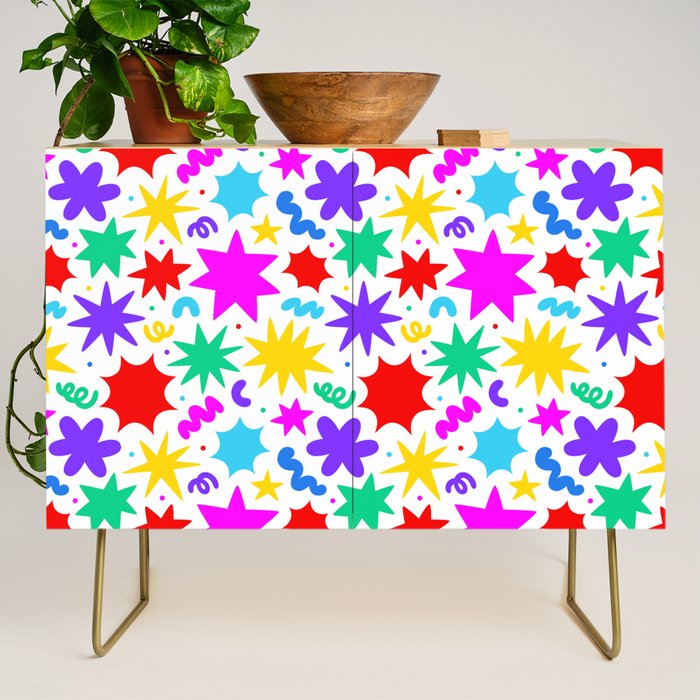 Colorful fun star doodle pattern Credenza Gallery Image 1