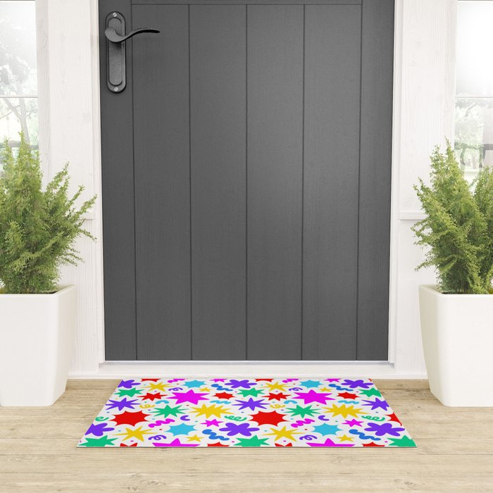 Colorful fun star doodle pattern Welcome Mat Gallery Image 3