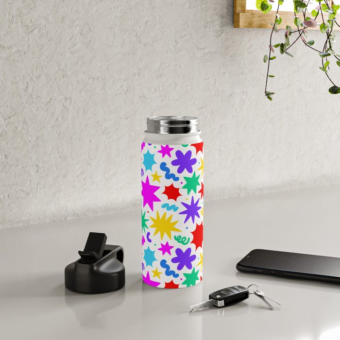 Colorful fun star doodle pattern Water Bottle Gallery Image 4