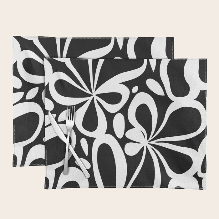 Abstract black and white flower art pattern Placemat Gallery Image 1