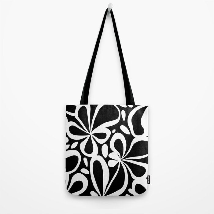 Abstract black and white flower art pattern Tote Bag Gallery Image 2