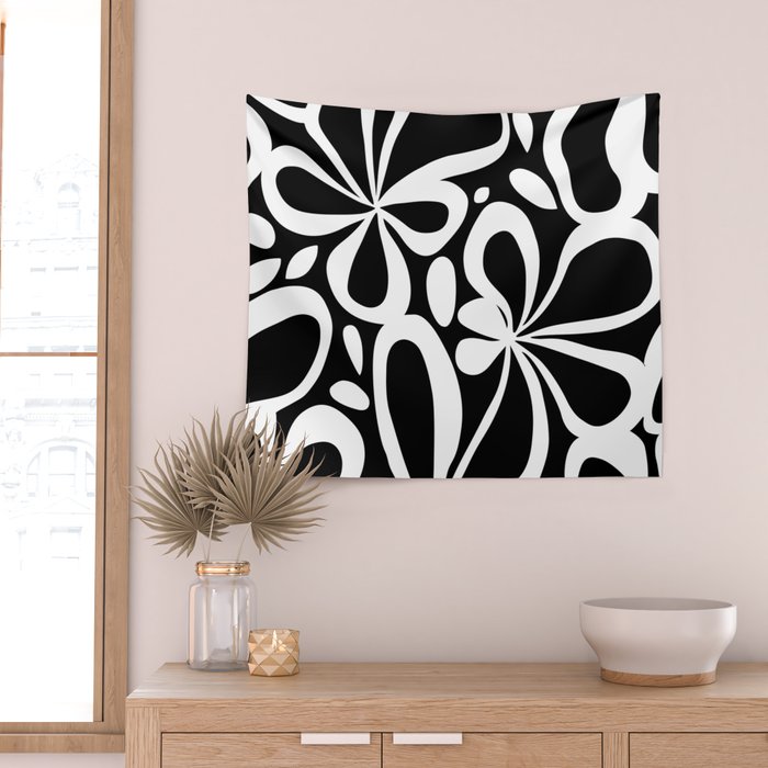 Abstract black and white flower art pattern Wall Tapestry Gallery Image 2