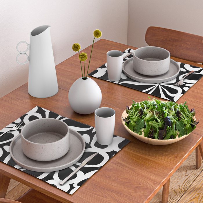 Abstract black and white flower art pattern Placemat Gallery Image 2