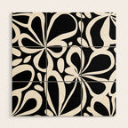 Abstract black and white flower art pattern Wood Wall Art Gallery Image 1