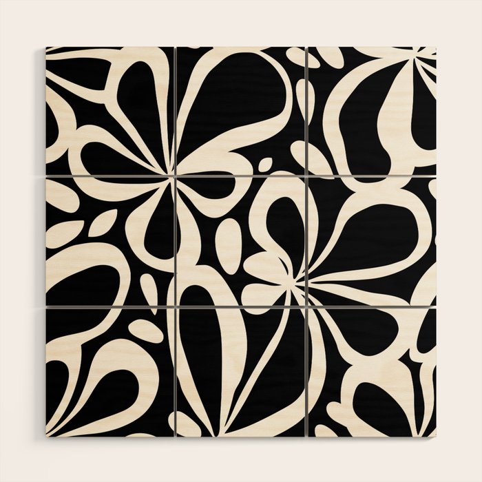 Abstract black and white flower art pattern Wood Wall Art Gallery Image 1