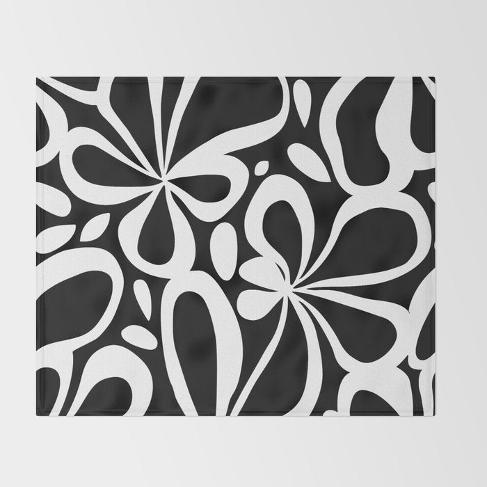 Abstract black and white flower art pattern Throw Blanket Gallery Image 2