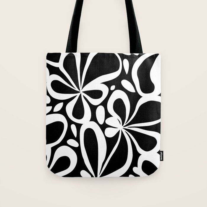 Abstract black and white flower art pattern Tote Bag Gallery Image 1