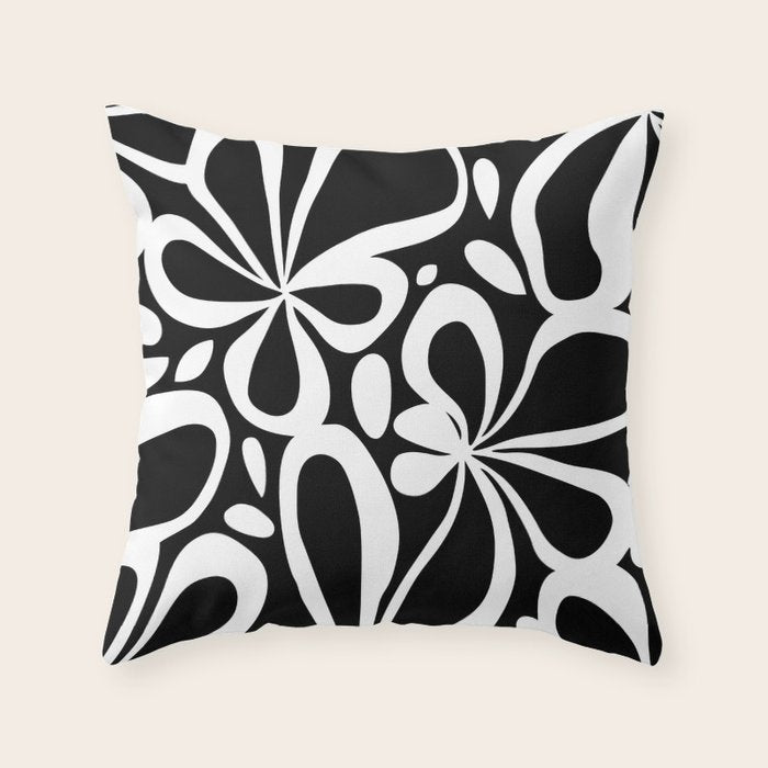 Abstract black and white flower art pattern Throw Pillow Gallery Image 6