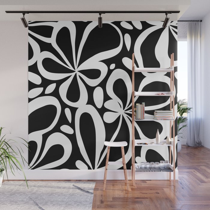 Abstract black and white flower art pattern Wall Mural Gallery Image 1