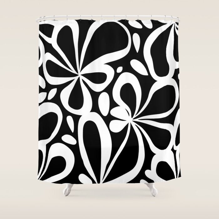 Abstract black and white flower art pattern Shower Curtain Gallery Image 1