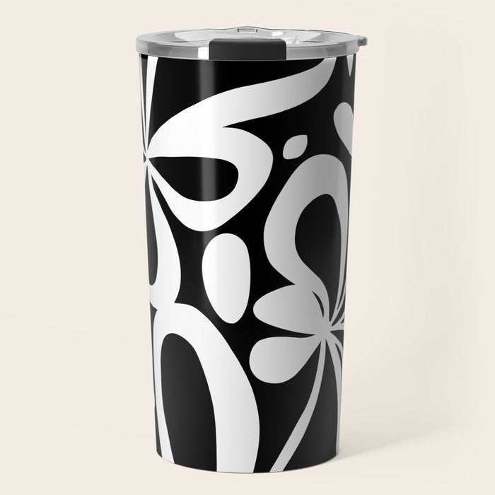 Abstract black and white flower art pattern Travel Mug Gallery Image 1