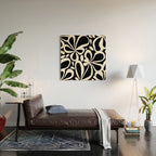 Abstract black and white flower art pattern Wood Wall Art Gallery Image 2