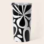 Abstract black and white flower art pattern Travel Mug Gallery Image 3