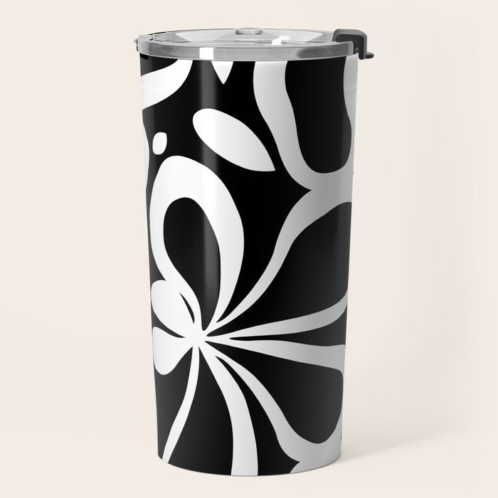 Abstract black and white flower art pattern Travel Mug Gallery Image 2