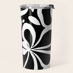 Abstract black and white flower art pattern Travel Mug Gallery Image 2