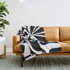 Abstract black and white flower art pattern Throw Blanket Gallery Image 1