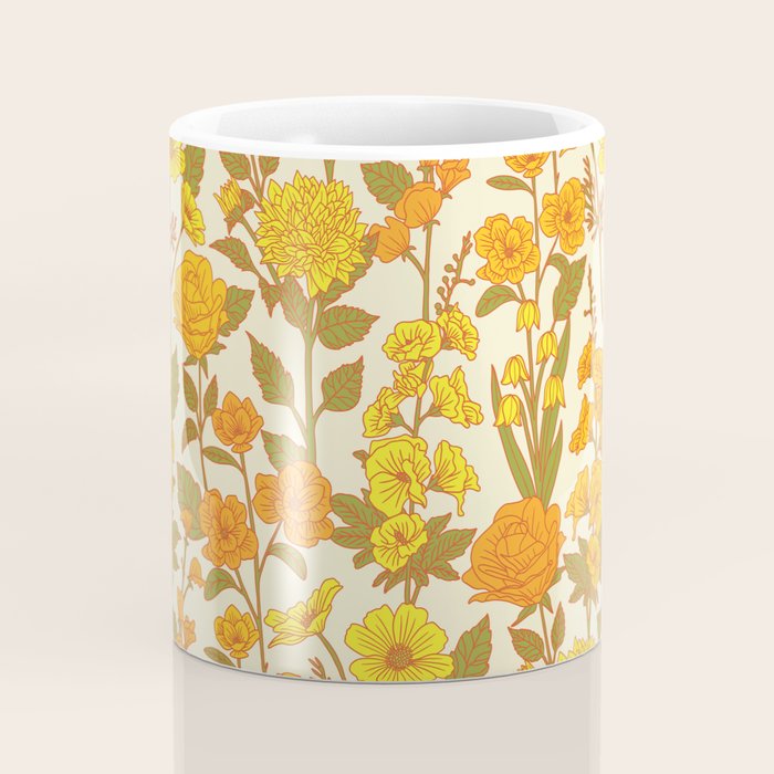 Yellow Vintage-Inspired 70s Floral Cottage Garden Coffee Mug Gallery Image 4