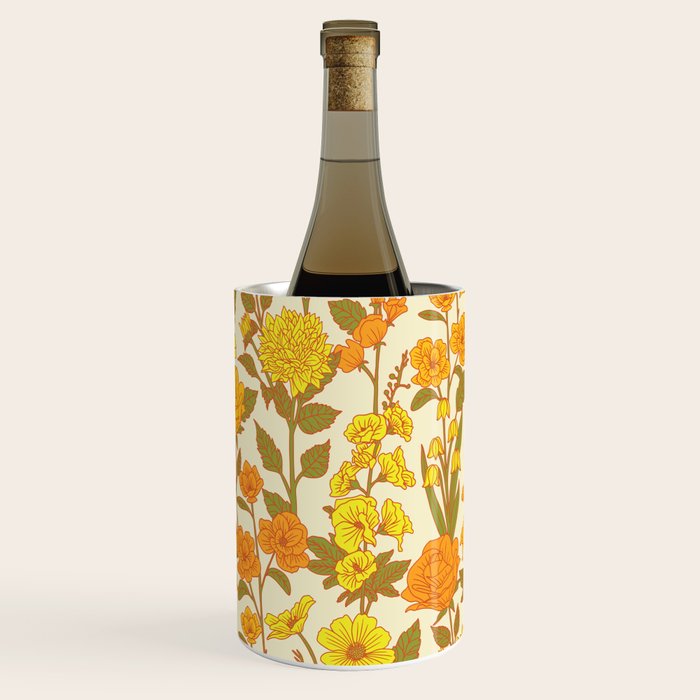 Yellow Vintage-Inspired 70s Floral Cottage Garden Wine Chiller Gallery Image 1