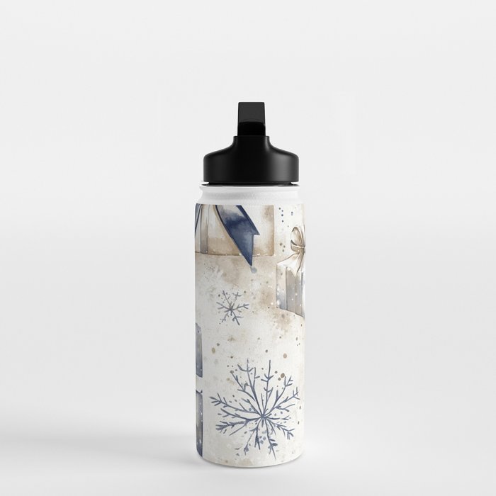 Christmas Holiday Blue Gifts Watercolor Illustration Water Bottle Gallery Image 3