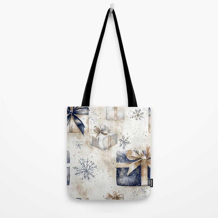 Christmas Holiday Blue Gifts Watercolor Illustration Tote Bag Gallery Image 2