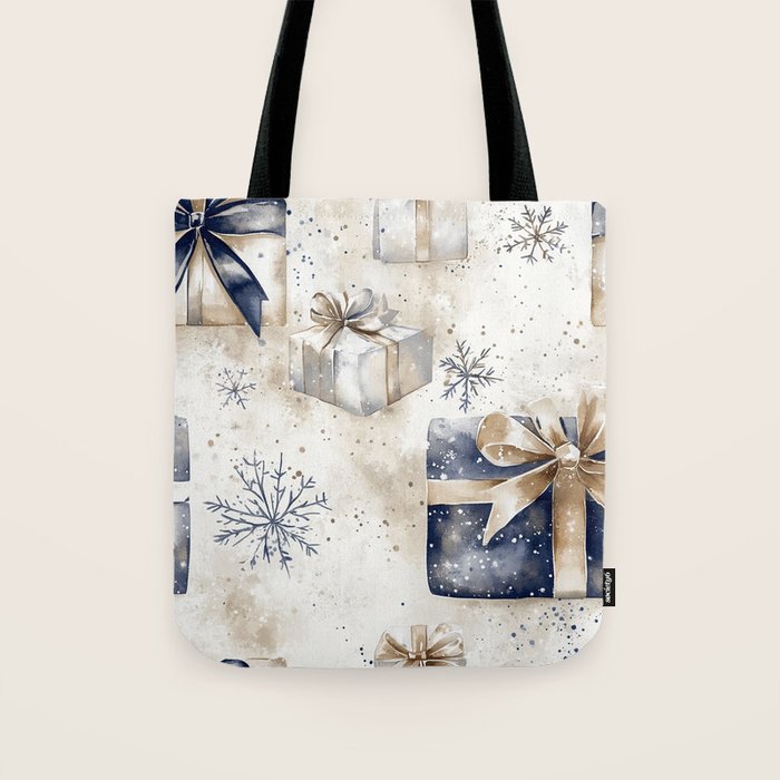 Christmas Holiday Blue Gifts Watercolor Illustration Tote Bag Gallery Image 1
