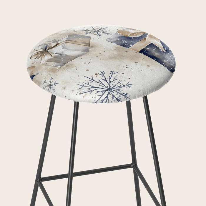 Christmas Holiday Blue Gifts Watercolor Illustration Stool Gallery Image 2