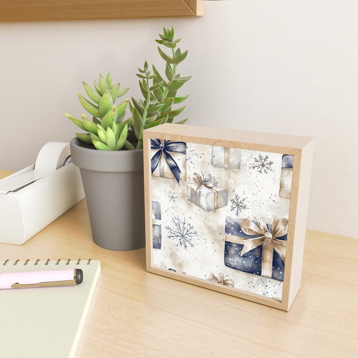 Christmas Holiday Blue Gifts Watercolor Illustration Mini Art Print Gallery Image 2