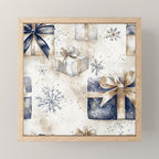Christmas Holiday Blue Gifts Watercolor Illustration Mini Art Print Gallery Image 1