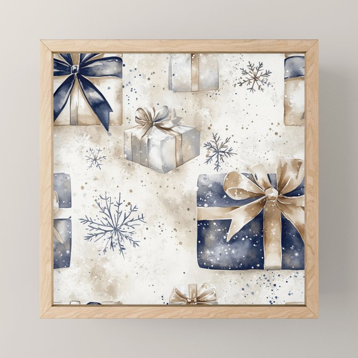 Christmas Holiday Blue Gifts Watercolor Illustration Mini Art Print Gallery Image 1