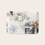 Christmas Holiday Blue Gifts Watercolor Illustration Bath Mat Gallery Image 1