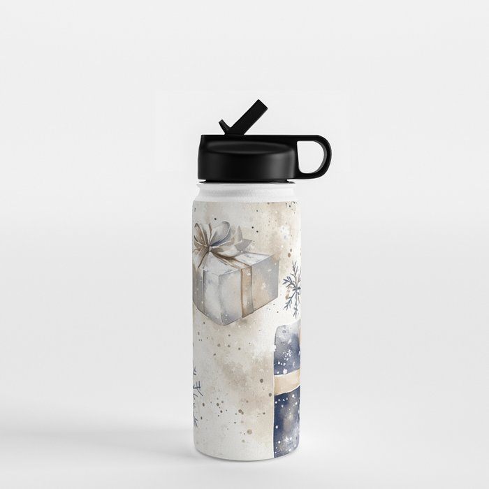 Christmas Holiday Blue Gifts Watercolor Illustration Water Bottle Gallery Image 1