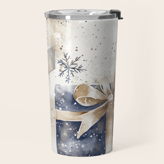 Christmas Holiday Blue Gifts Watercolor Illustration Travel Mug Gallery Image 2