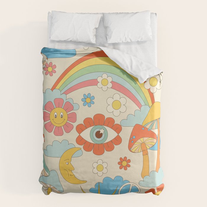 retro fantasy , boho mushroom rainbow trip Duvet Cover Gallery Image 1