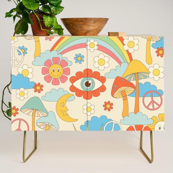 retro fantasy , boho mushroom rainbow trip Credenza Gallery Image 1