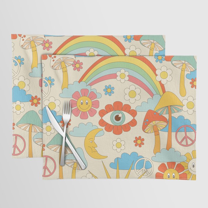 retro fantasy , boho mushroom rainbow trip Placemat Gallery Image 1
