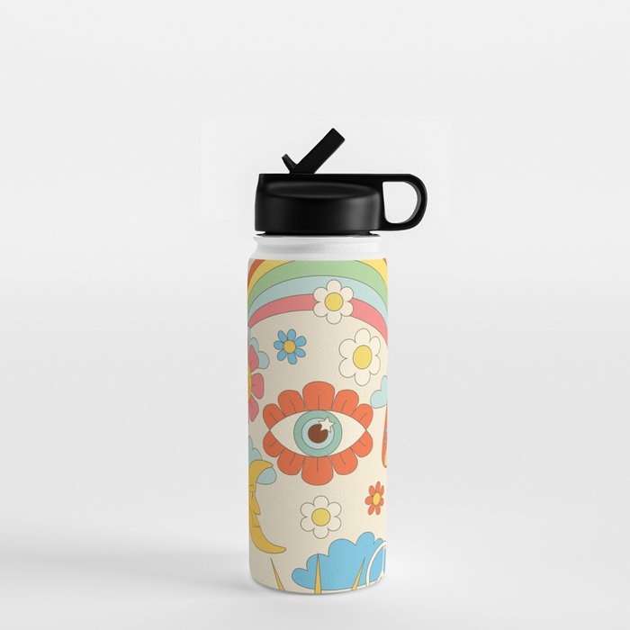 retro fantasy , boho mushroom rainbow trip Water Bottle Gallery Image 1