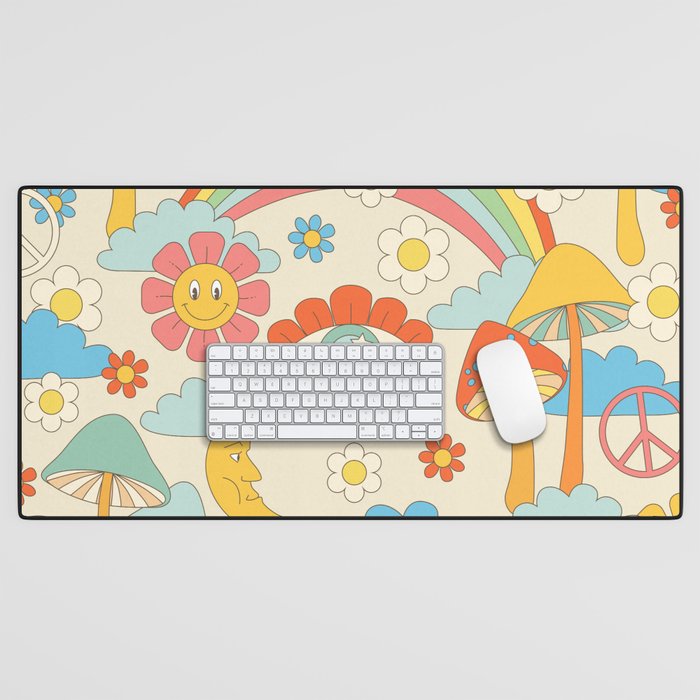 retro fantasy , boho mushroom rainbow trip Desk Mat Gallery Image 1