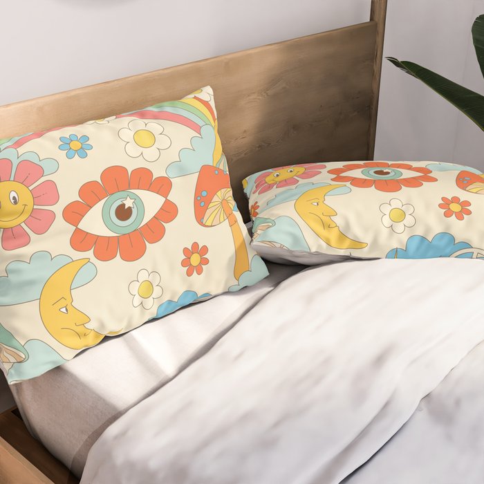 retro fantasy , boho mushroom rainbow trip Pillow Sham Gallery Image 2