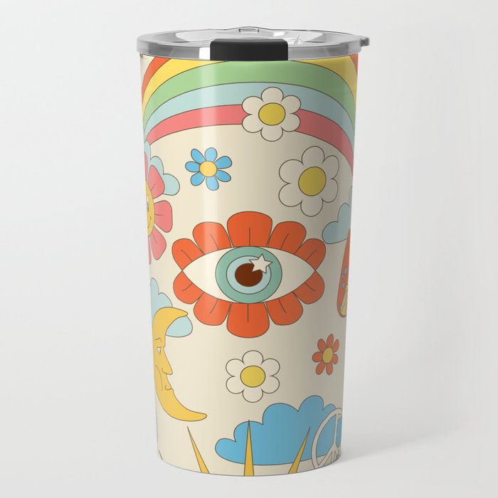 retro fantasy , boho mushroom rainbow trip Travel Mug Gallery Image 1