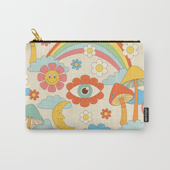 retro fantasy , boho mushroom rainbow trip Carry All Pouch Gallery Image 1