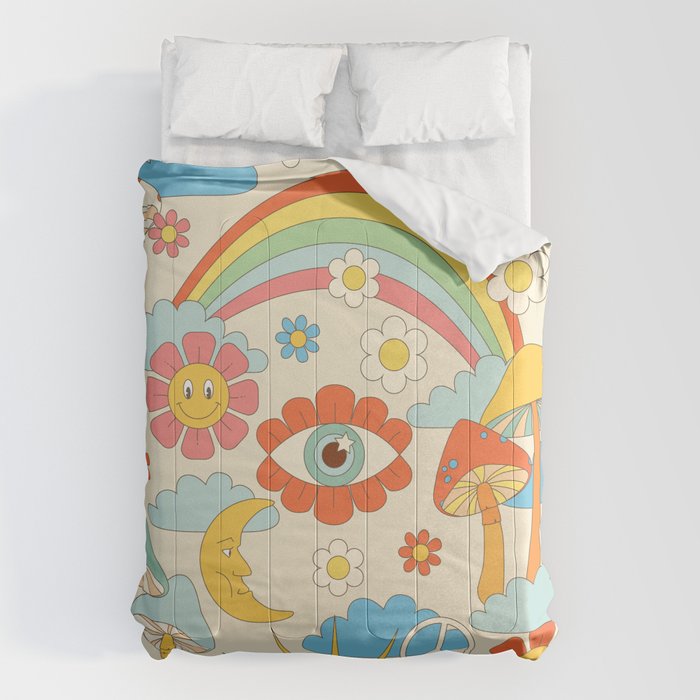 retro fantasy , boho mushroom rainbow trip Comforter Gallery Image 6