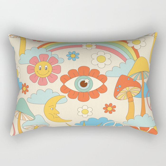 retro fantasy , boho mushroom rainbow trip Rectangular Pillow Gallery Image 1