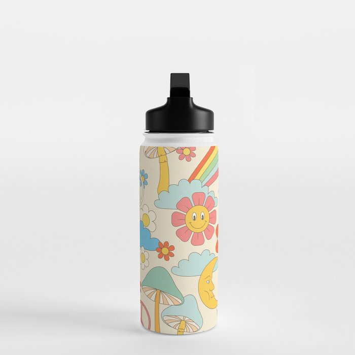 retro fantasy , boho mushroom rainbow trip Water Bottle Gallery Image 3